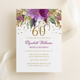 Blumenkohl-Glitzer Amethyst 60. Geburtstag Einladung