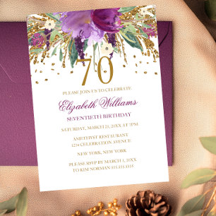 Blumenkohl-Glitzer Amethyst 70. Geburtstag Einladung