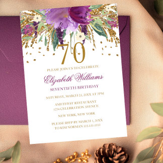Blumenkohl-Glitzer Amethyst 70. Geburtstag Einladung
