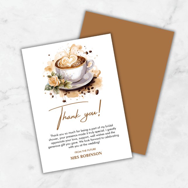 Blumenkohl Liebe ist Brown Coffee Brautparty Dankeskarte (Floral Love is Brewing Brown Coffee Bridal Shower Thank You Card )