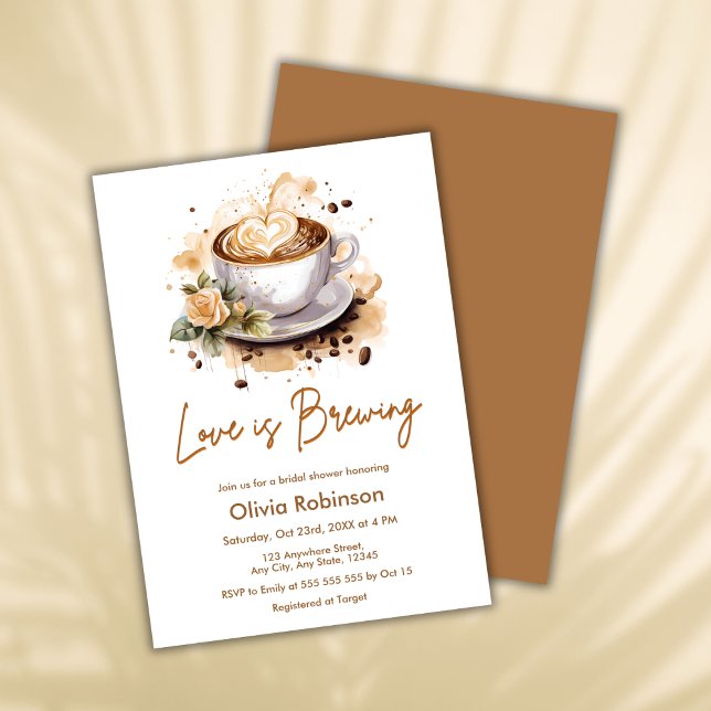 Blumenkohl Liebe ist Brown Coffee Brautparty Einladung (Floral Love is Brewing Brown Coffee Bridal Shower Invitation )