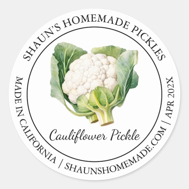 Blumenkohl Pickle Modernes Label Runder Aufkleber (Vorderseite)