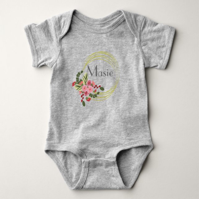 Blumenkohl Rose Personalisiert Name Baby Bodysuit Baby Strampler (Vorderseite)