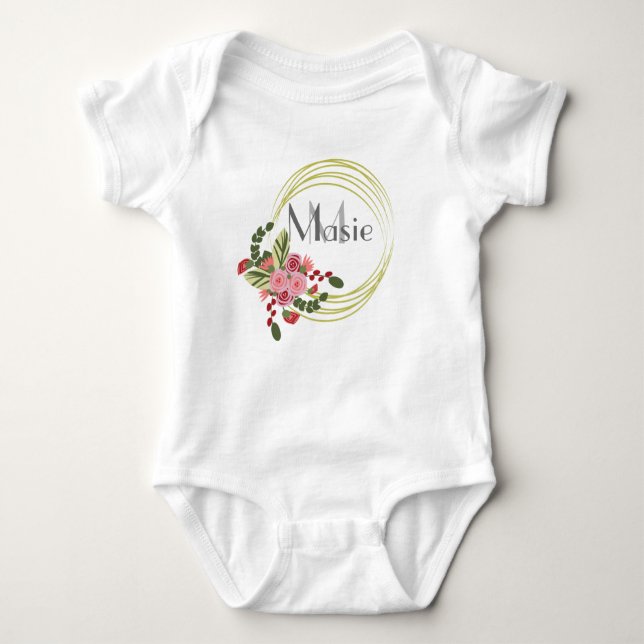 Blumenkohl Rose Personalisiert Name Baby Bodysuit Strampler (Vorderseite)