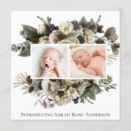 Blumenkollage Geburtshinweis für Foto Einladung