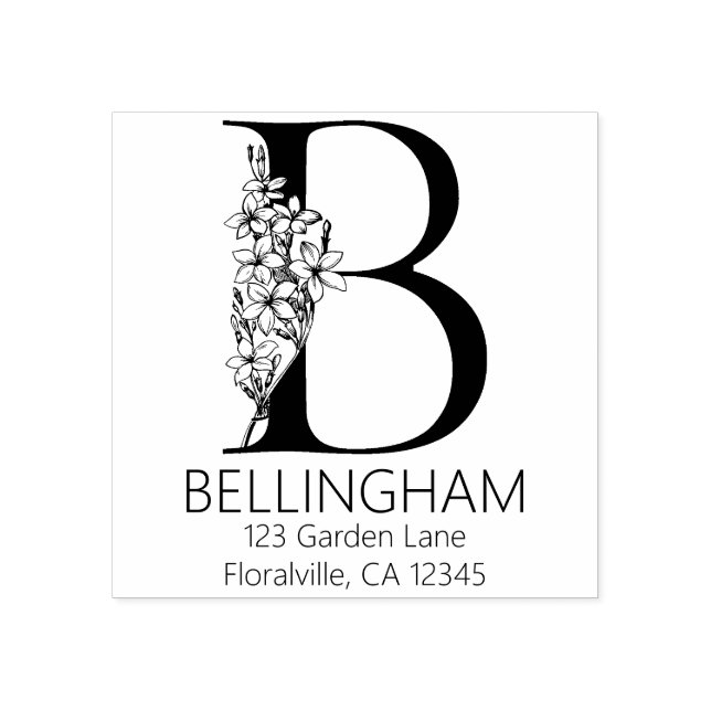 Blumenkopfbrief - B - Rücksendeadresse Monogramm Gummistempel (Prägung)