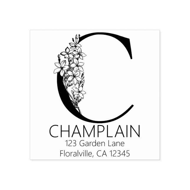 Blumenkopfbrief - C - Rücksendeadresse Monogramm Gummistempel (Prägung)
