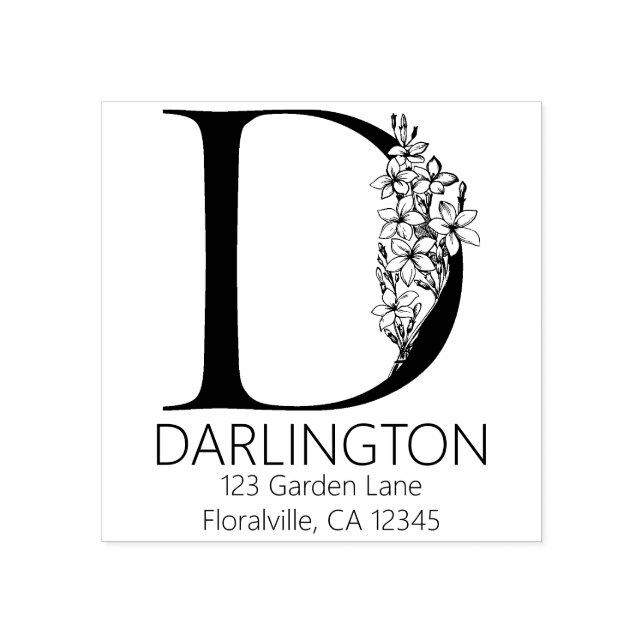 Blumenkopfbrief - D - Rücksendeadresse Monogramm Gummistempel (Prägung)