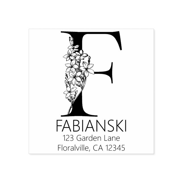 Blumenkopfbrief - F - Rücksendeadresse Monogramm Gummistempel (Prägung)