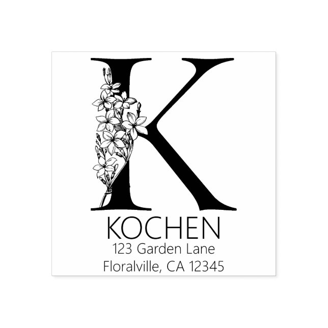 Blumenkopfbrief - K - Rücksendeadresse Monogramm Gummistempel (Prägung)