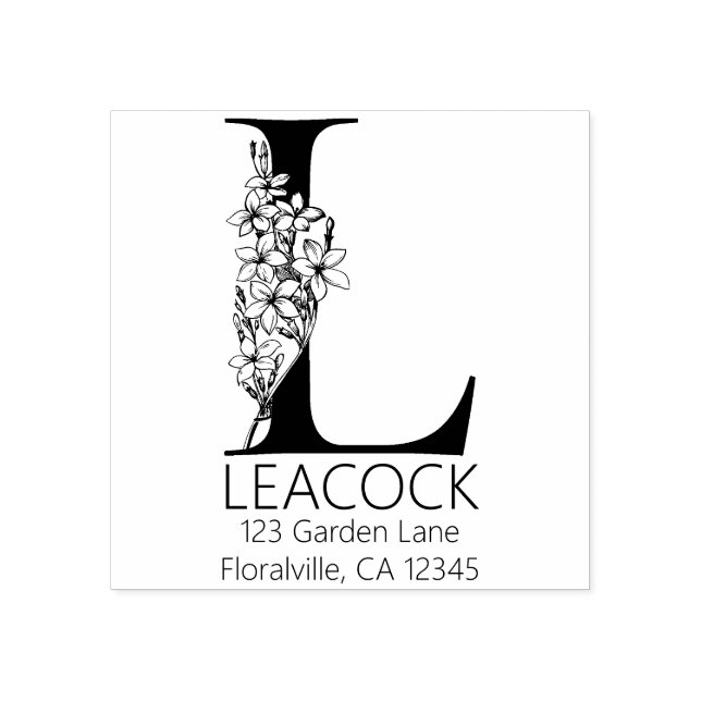 Blumenkopfbrief - L - Rücksendeadresse Monogramm Gummistempel (Prägung)
