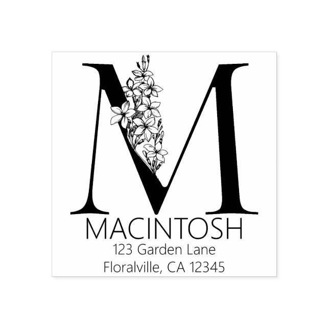 Blumenkopfbrief - M - Rücksendeadresse Monogramm Gummistempel (Prägung)