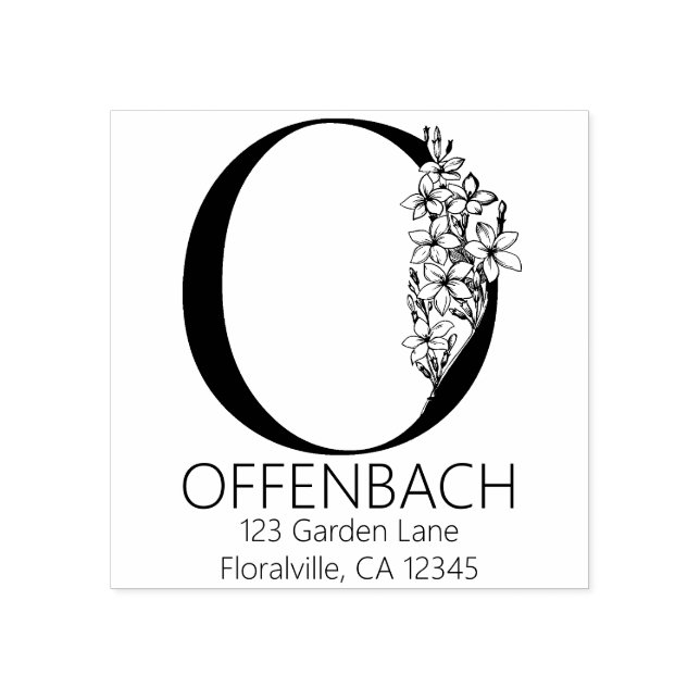 Blumenkopfbrief - O - Rücksendeadresse Monogramm Gummistempel (Prägung)