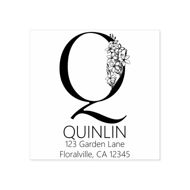 Blumenkopfbrief - Q - Rücksendeadresse Monogramm Gummistempel (Prägung)