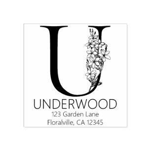 Blumenkopfbrief - U - Rücksendeadresse Monogramm Gummistempel
