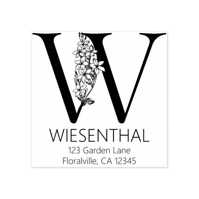 Blumenkopfbrief - W - Rücksendeadresse Monogramm Gummistempel (Prägung)