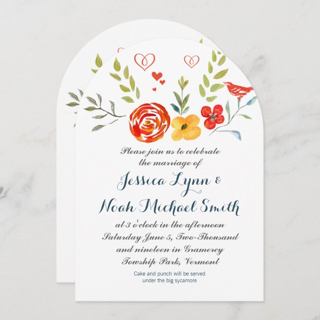 Blumenkoralle, blau-gelb-blau-Hochzeit Einladung (Vorne/Hinten)