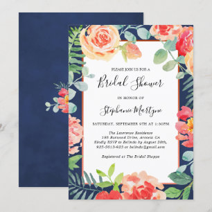 Blumenkoralle Foliage Navy Blue Brautparty Einladung