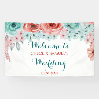 Blumenkoralle Pink Aqua Hochzeitstag Hintergrund Banner