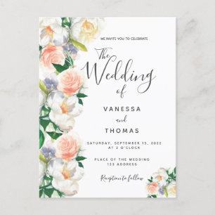 Blumenkoralle Schrift weiß Hochzeitseinladung Postkarte