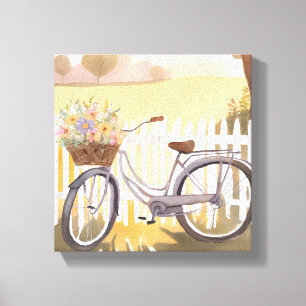 Blumenkorb Fahrrad   Florale Aquarell Leinwanddruck