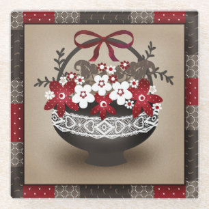 Blumenkorb-Spitzenrahmen-Design-Blumen vintage ern Glasuntersetzer