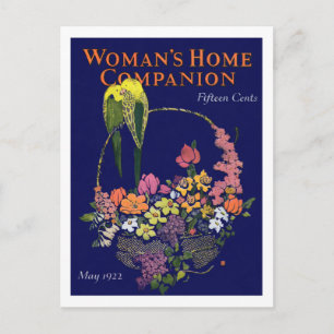 Blumenkorb und Vögel der 1920er Jahre Postkarte