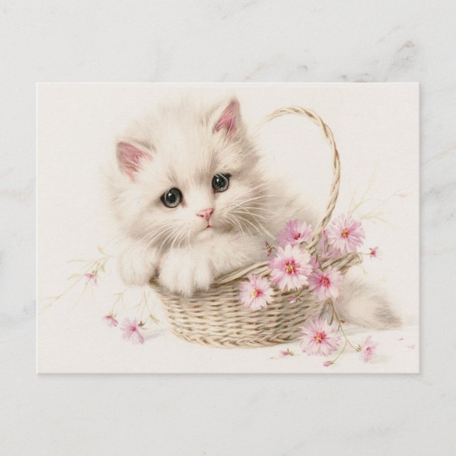 Blumenkörbchen-Kätzchen Danke Postkarte (Vorderseite)