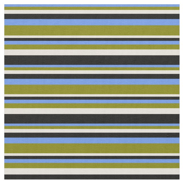 Blumenkornblume Blau, Grün, Beige und Schwarz Stoff (Nahaufnahme)