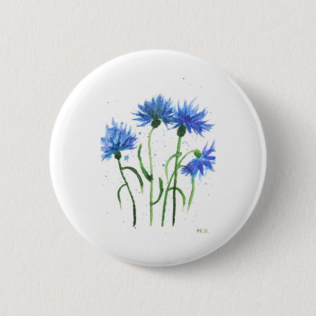 Blumenkornblumen Blumen Aquarell Button (Vorderseite)
