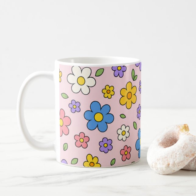 Blumenkraft-Muster Kaffeetasse (Mit Donut)