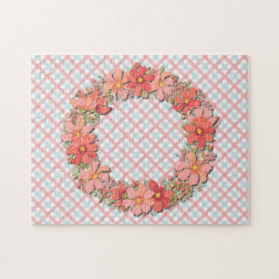 Blumenkranz auf Karomuster-Grafik-Art-Puzzle Puzzle
