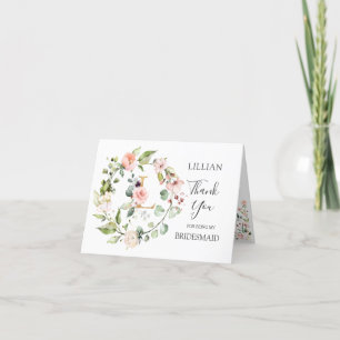 Blumenkranz Brautjungfer Monogramm Buchstabe L  Dankeskarte
