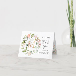 Blumenkranz Brautjungfer Monogramm Buchstabe M Dankeskarte
