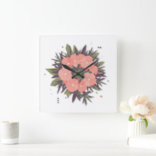 Blumenkranz der Harmonie Quadratische Wanduhr