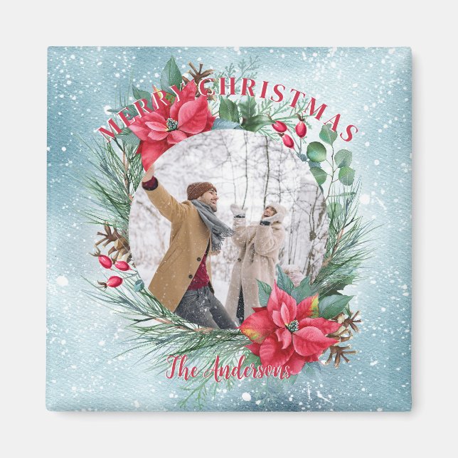 Blumenkranz der Weihnachtsfamilie Foto Magnet (Vorne)