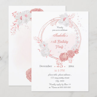 Blumenkranz Geburtstagsparty in Rosa und Weiß Einladung