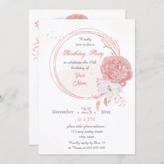 Blumenkranz Geburtstagsparty in Rosa und Weiß Einladung