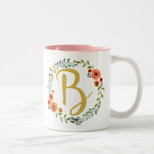 Blumenkranz Gold Monogramm Anfangsbuchstabe B Zweifarbige Tasse