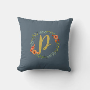 Blumenkranz Gold Monogramm Initiale P Kissen