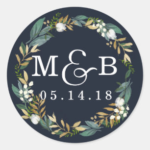 Blumenkranz Hochzeitsmonogramm Navy Aufkleber