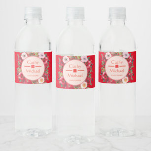 Blumenkranz im Roten Kreis, moderne chinesische Ho Wasserflaschenetikett