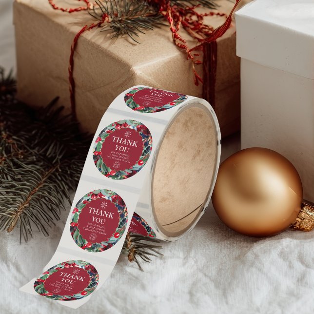 Blumenkranz in Aquarellfarbe Gold rot blau Vielen  Runder Aufkleber (floral watercolor wreath gold red blue thank you classic round sticker)