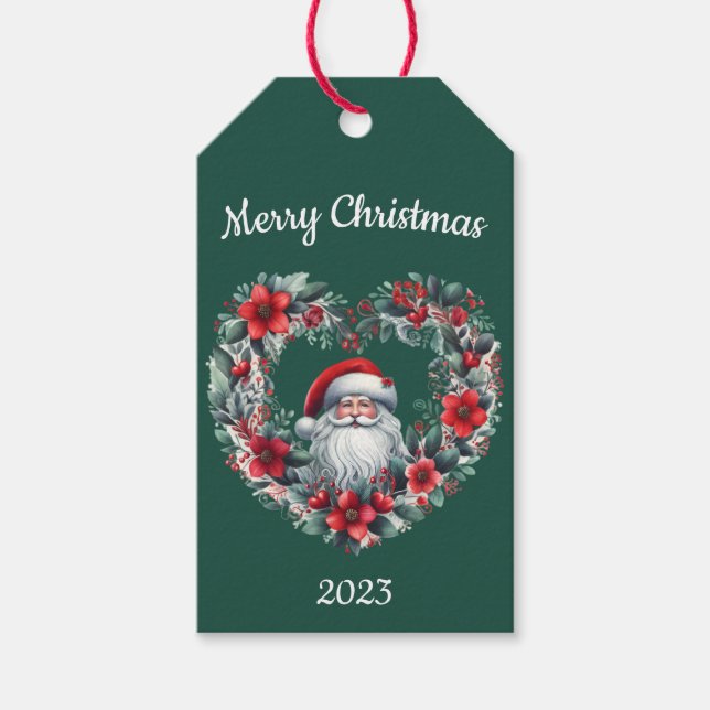 Blumenkranz in Herzform - Weihnachtsmann Geschenkanhänger (Vorderseite)