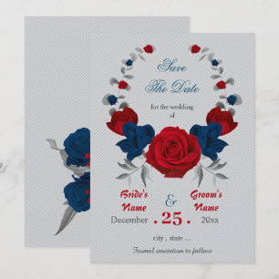 Blumenkranz in Rot- und Marineblau Save the Date Einladung