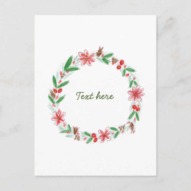 Blumenkranz in Rot-Weiß, Wasserfarben, Buchstaben  Postkarte (Vorderseite)