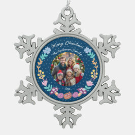 Blumenkranz Katzenjägerschiff Weihnachtsfest Foto Schneeflocken Zinn-Ornament
