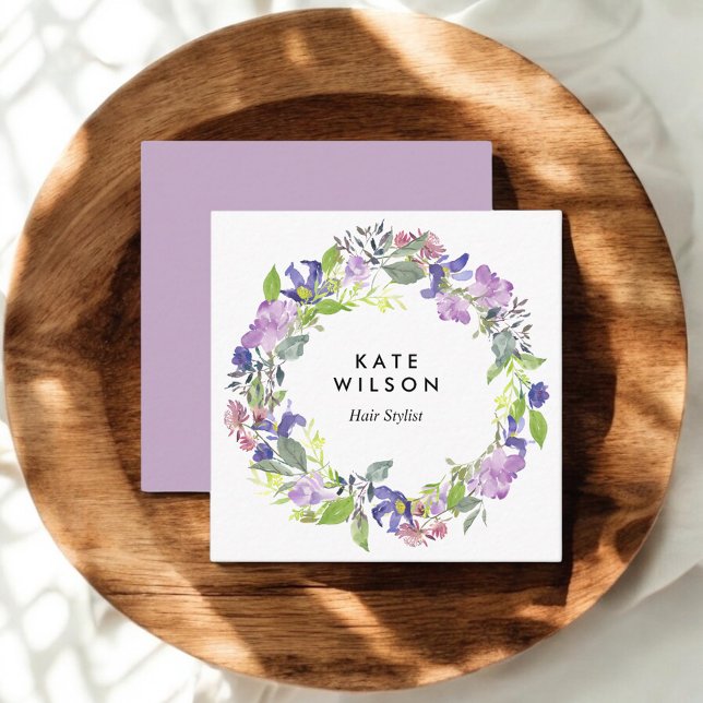 Blumenkranz Lila Blaue Blume Quadratische Visitenkarte (Von Creator hochgeladen)
