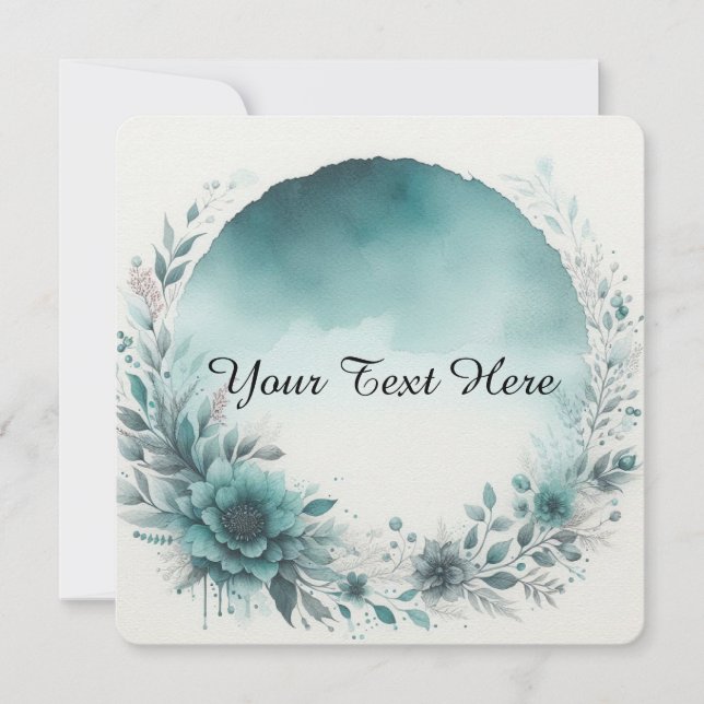 Blumenkranz mit Aquamarinem Aquarellhintergrund Einladung (Vorderseite)