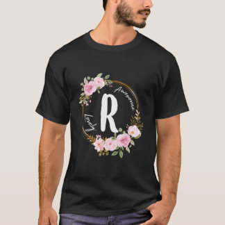 Blumenkranz mit Buchstabe R, Anfangsbuchstabe R zu T-Shirt